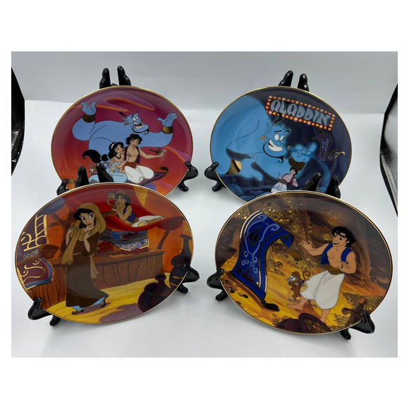 Bradford Exchange Porcelain Collector Plates 1-4 Disney Aladdin Jasmine Genie - Picture 1 of 12